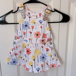 Gymboree white overall denim dress with floral pattern 6-12 Months